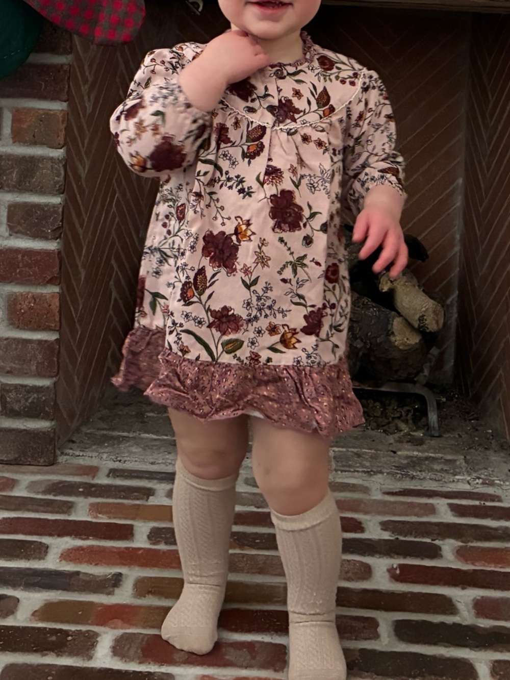 Zara Cream Floral Long-Sleeve Dress